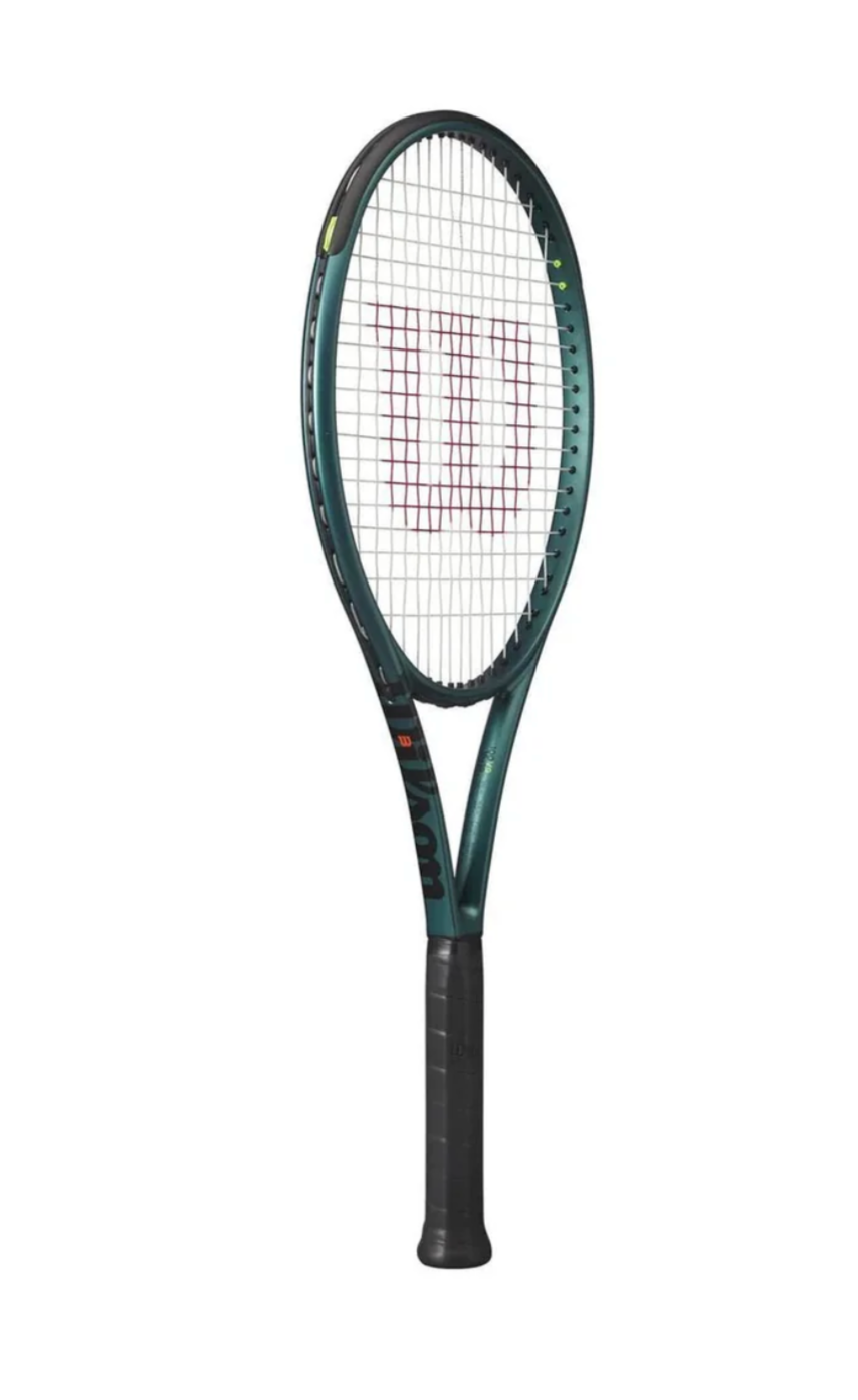 Wilson Blade 100L V10 tennis racket featuring a sleek design and lightweight frame for enhanced performance on the court.